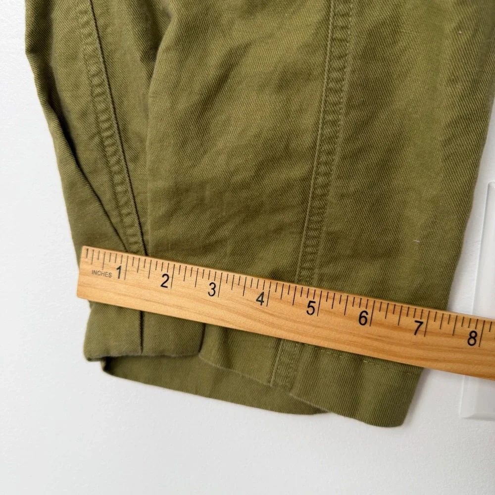 Quince Women Army Green Cotton Linen Twill Cargo Pants M High Rise Utility